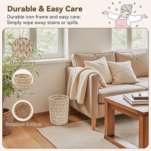 GRANNY SAYS Small Wicker Trash Can, 2 Gallon Bathroom Waste Basket, Small Bathroom Garbage Can, Plastic Trash Basket for Decor, Round Wastebaskets for Office, Bedroom, Cabinet