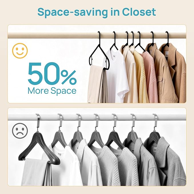 Vtopmart 20 Pack Plastic Clothes Hangers, 16.7in Standard StackFit Hangers for T-Shirt, Coats, Jackets, Sweaters, Non-Slip Slim Hanger with Hooks, Space-Saving in Closet, Durable Clothes Organizers