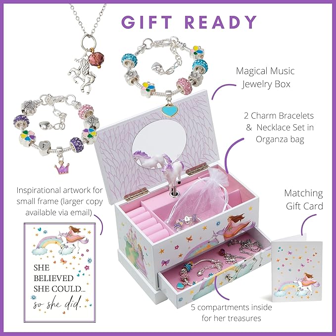 ABI + OLIE Kids Musical Jewelry Box for Girls 8-12 - Music Box for Girls - Princess Castle Unicorn Theme