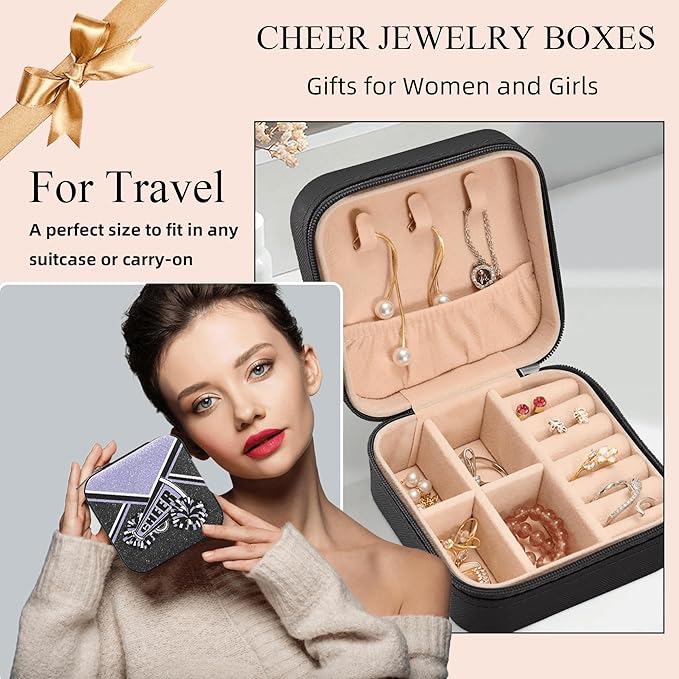 Cheerleader Travel Jewelry Case, Cheer Travel Jewelry Box for Women, Mini Jewelry Travel Case for Cheer Team, Cheerleader Gifts for Girls (Lilac)
