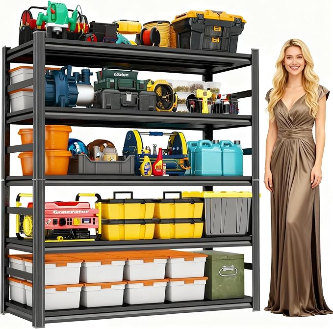 5-Tier Garage Shelving, 72''H*36''W*16''D Metal Storage Shelf ，2-in-1 Adjustable 3020 lbs Heavy Duty Unit Shelves, Upgraded Reinforced Double-Layer Columns for Basement Kitchen Pantry Rack