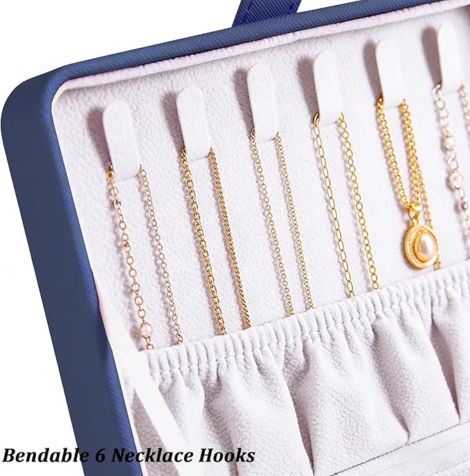 QBestry All-in-One Travel Jewelry Organizer for Women Navy | Small Jewelry Box with 68 Earring Holes | Compact Portable Jewelry Case for Earrings, Rings, Necklaces | Perfect Gifts for Mom Wife Girls