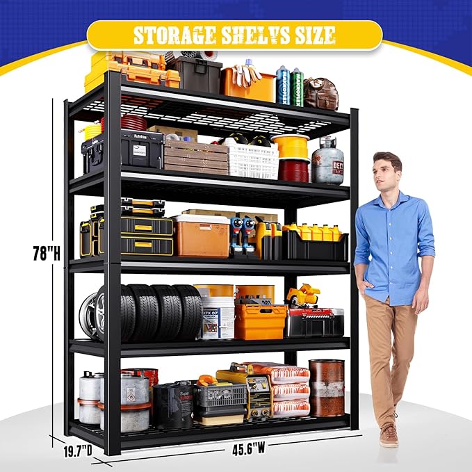 Set of 3 Garage Shelving Heavy Duty Storage Shelves, Adjustable Metal Shelving Unit, Utility Garage Organizer Shelf for Basement, Pantry, Warehouse, Supermarket, 45.6" W x 19.7" D x 78" H