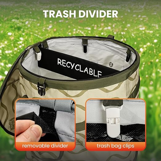 Pop-Up Trash Bin with Removable Divider, Heavy Duty Bottom, Collapsible Storage for Camping, Laundry, Storage and Garden, Waterproof and Tear Resistance Material with Air Vent, Green