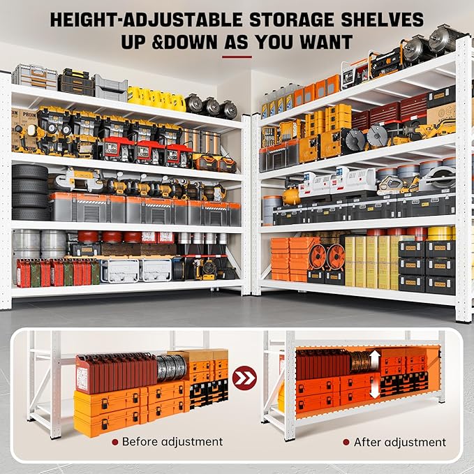 RAVIGIN 7000LBS Storage Shelves,79" W Garage Shelving Heavy Duty Metal Adjustable Garage Shelves, Shelving Units Industrial Shelving for Warehouse,79" W x 24" D x 79" H,White
