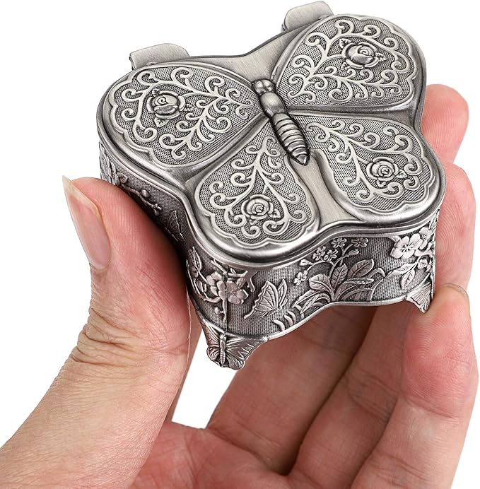 Hipiwe Vintage Metal Jewelry Trinket Box - Butterfly Shape Jewelry Organizer Treasure Chest Ring Holder, Earrings Necklace Storage Box Keepsake Box for Women