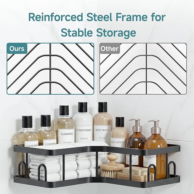 Veken Corner Shower Caddy 5-Pack, Advanced Rustproof Design, No Drilling Adhesive Shelves, Rack with Soap Holder, Bathroom Organizers and Storage, Wall-Mounted Kitchen&Home Decor,Black,Gifts for Mom