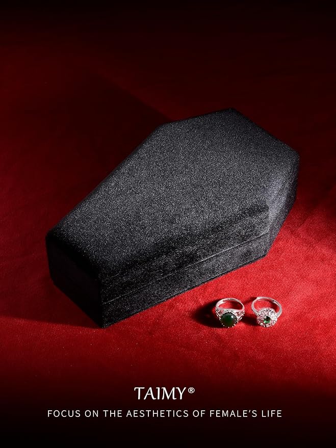 TAIMY Coffin Jewelry Box, Mini Coffin Shaped Gothic Jewelry Case, Plush Velvet Small Jewelry Organizer for Earrings Rings Necklaces Bracelets(Black-Red)