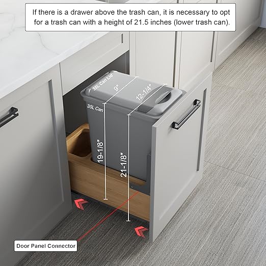Dowell Single 35Qt Undermount Trash Pull-Out Waste Container with Full Extension Soft-Close Slides, Bottom Mounted, Face Frame/Frameless Min. Cabinet Opening: 12-1/2 Inch Wide-4008 0115 35