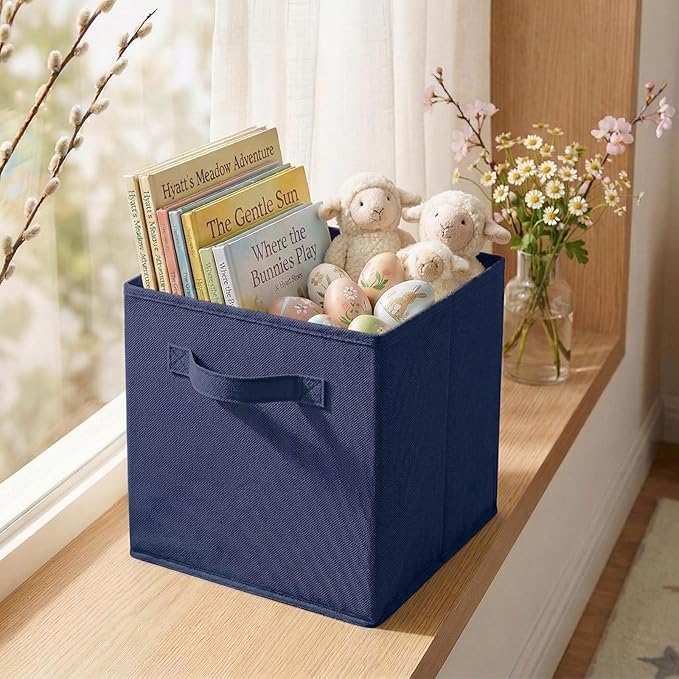 ShellKingdom Storage Bins, Foldable Fabric Storage Cubes and Cloth Organizer Drawer for Closet and Toys, 6 Pack (Dark Blue)