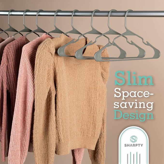 Sharpty Plastic Hangers Clothes Hangers for Clothing, Closet, Coats & Shirts - Notched, Durable & Space Saving - for Everyday Standard Use, Room Essentials & Basics - 20 Pack - Grey