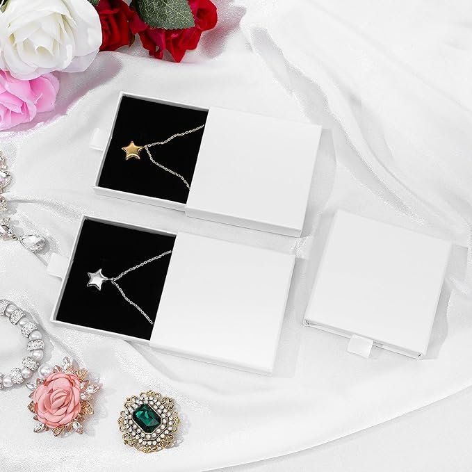 Jewellery Gift Box, 4 Pcs Ring Necklace Box Small Gift Boxes for Bracelets Earrings Necklaces Bracelet Drawer Organizer Square Pendent Storage Case for Birthday DIY Wrapping(White)