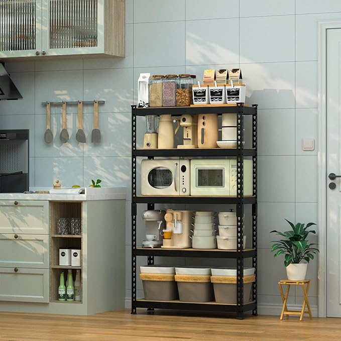 WORKPRO 5-Tier Steel Shelving Unit-Black, 27-2/5"W x 11-7/10"D x 60" H, Adjustable Storage Rack, Heavy Duty Shelf with MDF Board, 1650 lbs Load Capacity (Total) for Garage, Basement, Kitchen