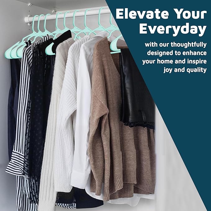 Lifemaster Plastic Clothes Hangers – Heavy Duty Hanger Set, for Organizing Clothes, Dresses, and Coat, Holds Up to 5 lbs, Space-Saving Hangers with Non-Slip Shoulder Grooves, Pack of 50, Aqua