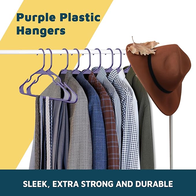 Lifemaster Plastic Clothes Hangers – Heavy Duty Hanger Set, for Organizing Clothes, Dresses, and Coat, Holds Up to 5 lbs, Space-Saving Hangers with Non-Slip Shoulder Grooves, Pack of 30, Purple