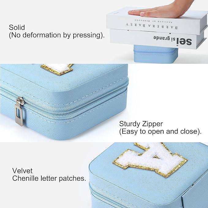Parima Christmas Gifts List 2025 Ideas - Personalized Initial Travel Jewelry Case, 4 5 6 7 8 9 10 11 12 Year Old Girl Birthday Gifts Christmas Gifts for Daughter Granddaughter - Letter G, Sky Blue