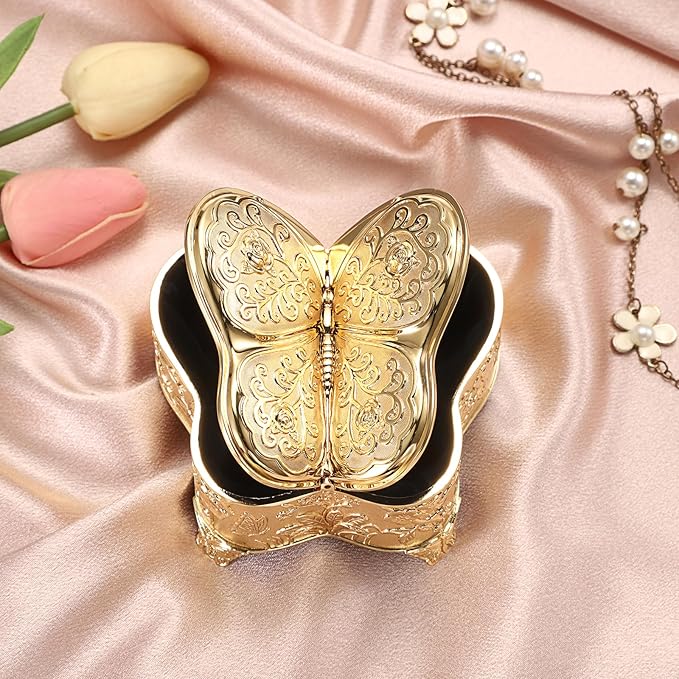 Hipiwe Decorative Jewelry Storage Box Gold Trinket Box for Necklace Ring Earrings Organizer Treasure Keepsake Holder for Women, Medium