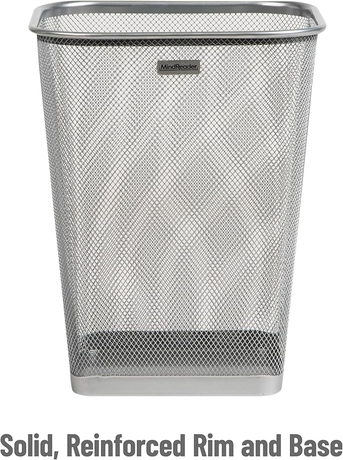 Mind Reader Mesh Trash Can, Square Wastebasket for Office or Home, 5 Gallon Capacity, Metal Mesh, Set of 2, Silver