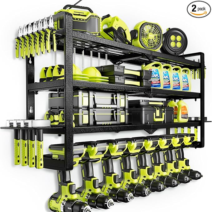 Hipidian Fathers Day Best Gifts for Daddy, Heavy Duty Power Tool Organizer Wall Mount- 400lb Capacity 4-Tier Storage Rack with 8 Drill Holders for Garage Tools, Birthday Gifts for Men Dad Husband