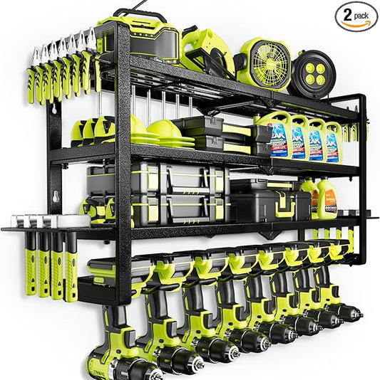 Hipidian Fathers Day Best Gifts for Daddy, Heavy Duty Power Tool Organizer Wall Mount- 400lb Capacity 4-Tier Storage Rack with 8 Drill Holders for Garage Tools, Birthday Gifts for Men Dad Husband