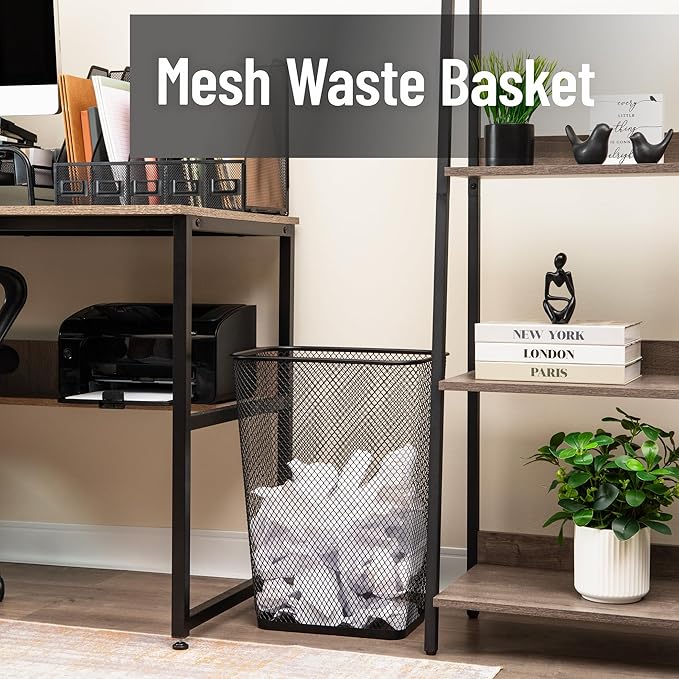 Mind Reader 10 Gallon Executive Waste Paper Bins, Solid Bottom, Non Slip Pads, Office and Home, Metal Mesh, Set of 2, Black