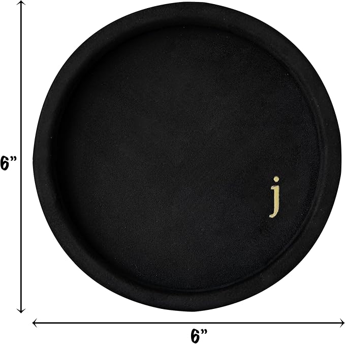 COLLECTIVE HOME - Velvet Jewelry Tray, 6" Monogrammed Jewelry Dish, Smooth Velour Display Dish for Rings, Earrings, Necklaces, Makeup, Personalized Gifts for Women (Black-j)
