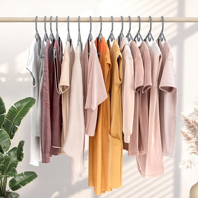 NEATERIZE Thick Heavy Duty Hangers - Grey Plastic Clothes Hangers 12 Pack - Great for Coat Hanger, Jackets Jeans & Suit Hanger for Closet - New Apartment Essentials Percheros Ganchos para Colgar Ropa