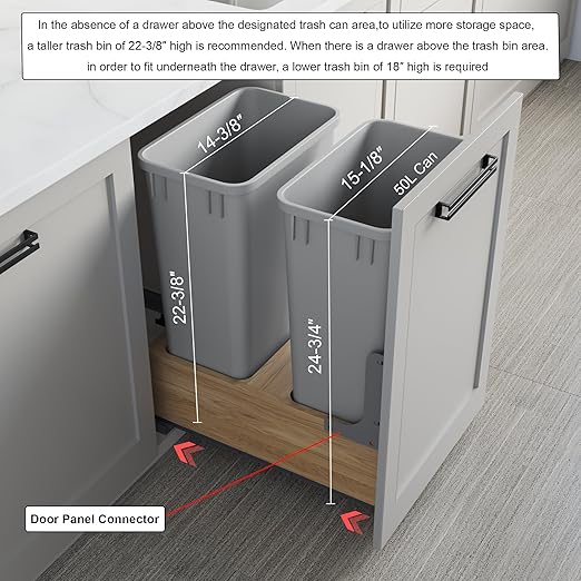 Dowell Double 50Qt Undermount Trash Pull-Out Waste Container with Full Extension Soft-Close Slides, Bottom Mounted, Face Frame/Frameless Min. Cabinet Opening: 15-1/2 Inch Wide-4008 0218 50