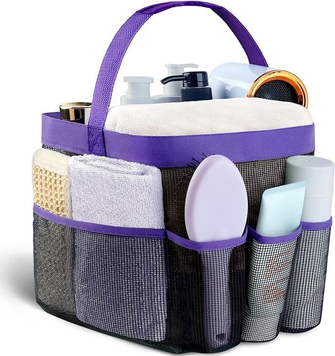Attmu Mesh Shower Caddy Portable for College Dorm Room Camping Essentials, Shower Caddy Dorm with 9-Pockets, Large Capacity Hanging Basket Bathroom Bag for Toiletry, Swimming, Gym, Camp, Beach