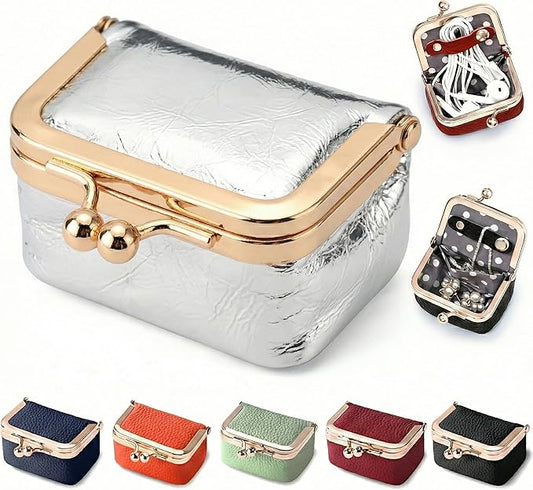 Zivyes Mini Jewelry Box Travel Small Coin Purse Organizer Case Genuine Leather Tiny Size (silver)