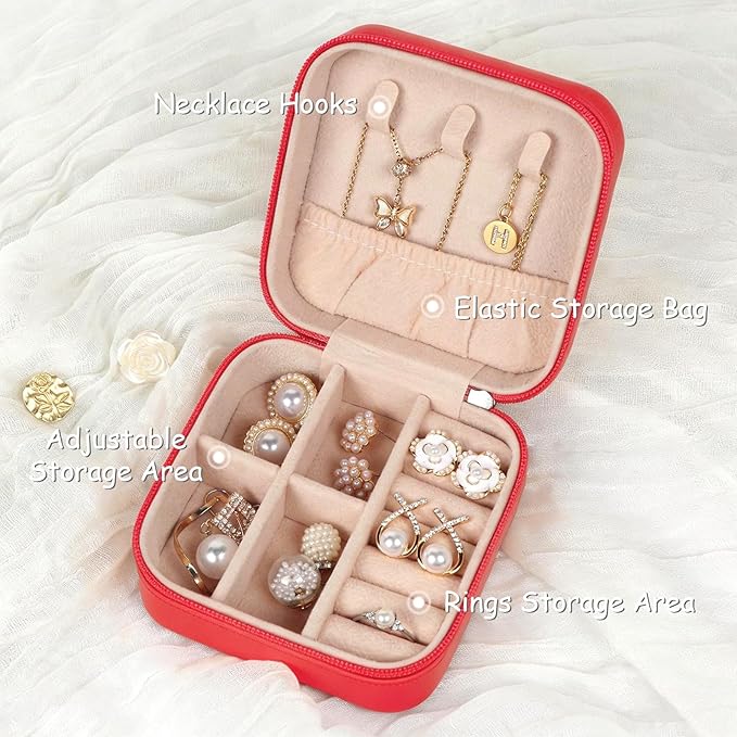 MFXIP Travel Jewelry Case Small Jewelry Box Jewelry Organizer Storage Case Portable PU Leather Mini Jewelry Travel Case for Girls Womens Earring, Necklace, Rings,Bracelets