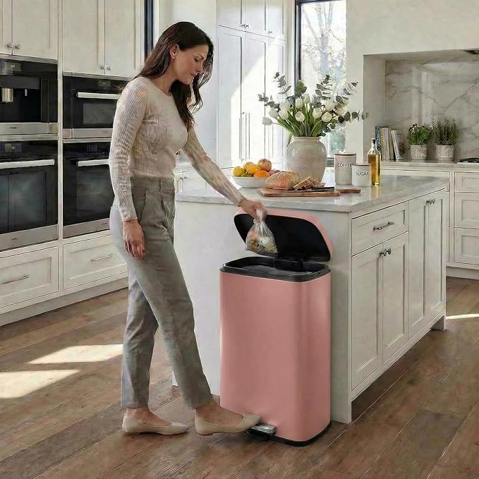 13.2 Gal Kitchen Trash Can, 50L Recycling or Garbage Bin, Brushed Stainless Steel Waste Basket, Soft&Quiet Close Dustbin, with Step-On Pedal, Removable Inner Bucket, for Home, Office, Living Room