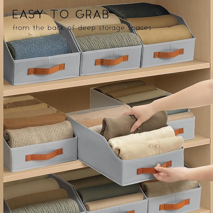 Homsorout Fabric Storage Bins for Organizing - 6 Pack Large Trapezoid Collapsible Storage Bins with Front Handle, Closet Organizers and Storage for Bedroom, Home Shelves, Small Spaces, Grey