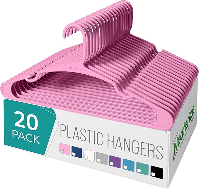 NEATERIZE Clothes Hangers Plastic 20 Pack for Adults - Plastic Hangers, The Perfect Coat Hanger and Space Saving Clothes Hangers for Closet, Percheros Ganchos para Colgar Ropa Hangars - Navy Hangers