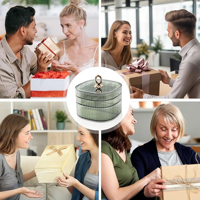 Sunkaioo Earring Organizer,Stackable 3-Layers Clear Jewelry Box with Lid,Stud Earring Organizer for Women Girls,Earring Box Display Holder for Earrings Ring Studs Bracelet Necklace Crafts(Light Green)