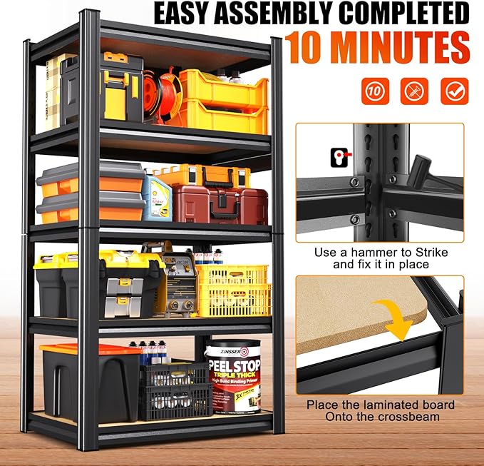 4 Pack Garage Shelving Heavy Duty 5-Tier Storage Shelves, Adjustable Shelving Unit, Utility Garage Organizer Shelf for Basement, Pantry, Kitchen, Warehouse, Supermarket, 12" Dx28 Wx71.2 H