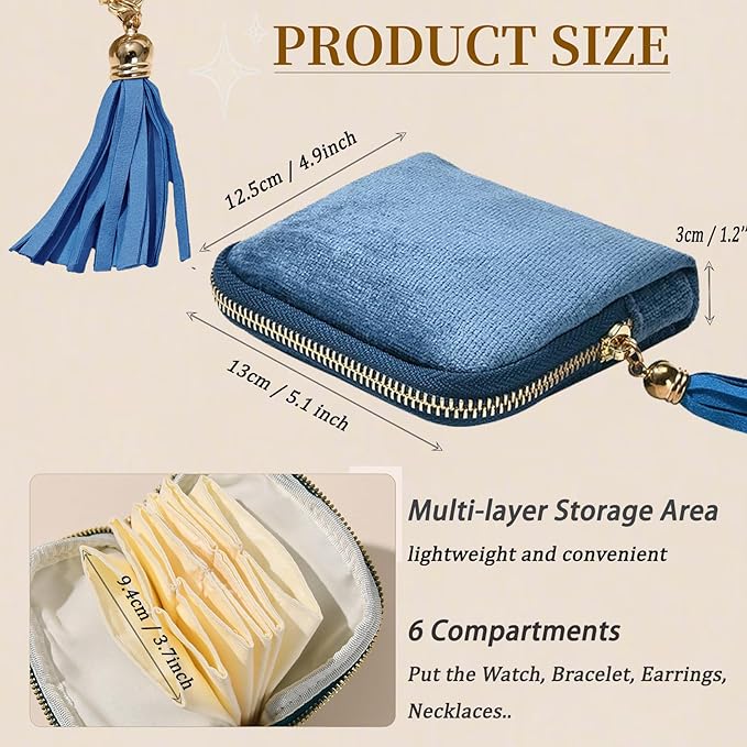 Small Travel Jewelry Organizer Bag Soft Lined Zipper Storage Bag with Tassel Portable Small Jewelry Travel Case for Rings Earrings Necklaces Bracelets, Anti-Scratch Jewelry Holder Pouch for Women Girl