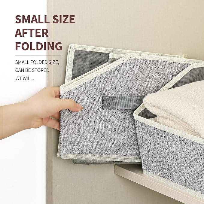 Homsorout Closet Organizers Bins 6 Packs - Large Closet Shelf Organizer with Handles, Fabric Trapezoid Storage Bins, Collapsible Storage Cubes for Clothes, Towels, Light Gray