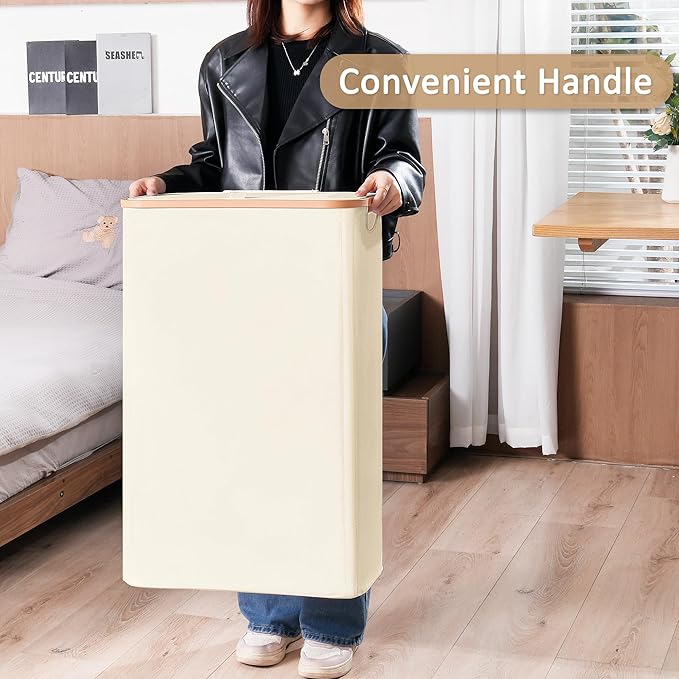 Vincona Slim Laundry Basket with Lid, Narrow Dirty Clothes Hampers for Laundry with Handle, Skinny Laundry Bin for Laundry Room, Dorm, Bedroom and Bathroom, 19.8 Gallon (75L) Beige