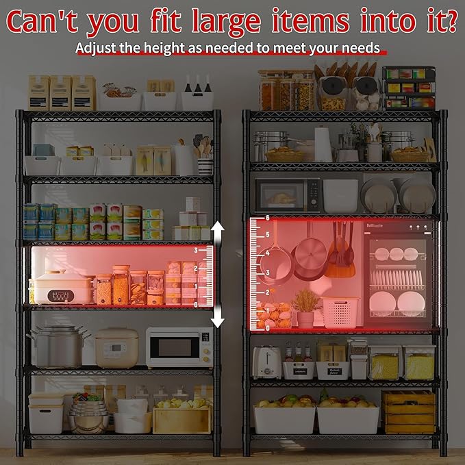 REIBII 6 Tier Wire Shelving,1800LBS Storage Shelves Metal Shelves for Storage Rack,75''H Adjustable Garage Shelving Heavy Duty Shelving Units Pantry Shelf Kitchen,75''HX35.5''WX18''D