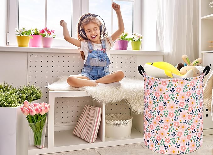 MAIZMZ Girls Storage Basket,Room Decor Laundry Hamper,Waterproof Clothes Organizer for Women Toy Box Large Canvas Collapsible Chest for Home/Dorm/Kitchen/Pet/Office/Closet/Shelf/Gifts