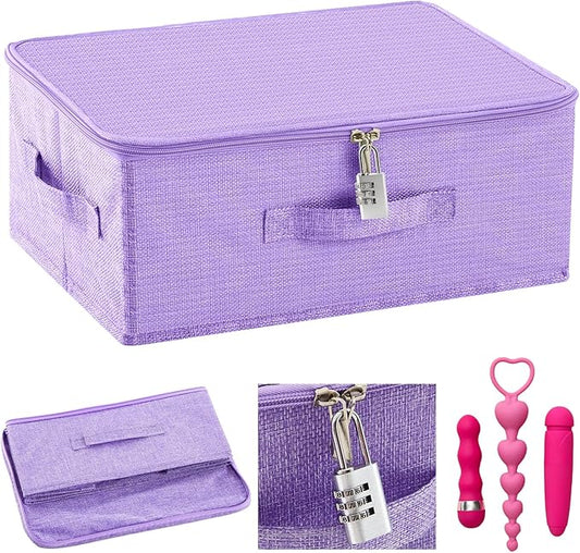 Briwooody Discreet Lockable Toy Bag Storage Organizer Toy Bag Storage Bins Case with Zipper Lid for Women and Men Clothes Container(Purple,15 x 10 x 6.3 Inch)