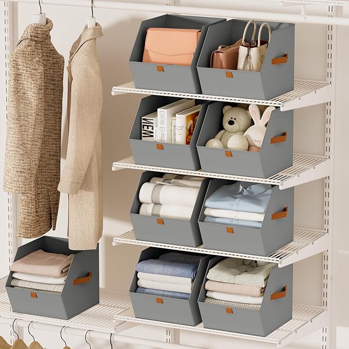 Homsorout Fabric Closet Storage Cubes - 4 Pack Square Storage Bins with Dual Handles for Clothes, Towels, Toys, Cube Storage Organizers for Bedroom, Nursery, Shelves, Closet, Small Spaces, Grey