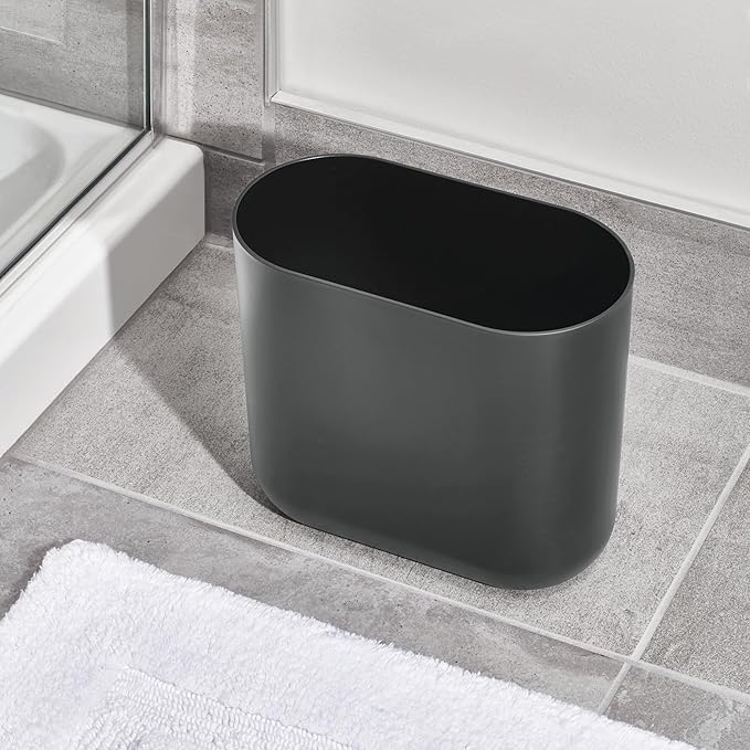 iDesign Small Slim Plastic Bathroom Trash Can, Garbage Can for Bedroom, Office, Desk, Dorm, Gray