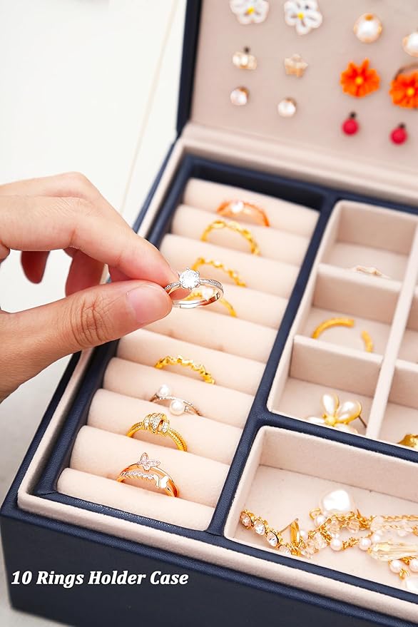 QBestry Womens Earring Jewelry Box for Girls Jewelry Earrings Organizer Box Earring Holder Organizer for Girls Jewelry Organizer Boxes for Women Girls Stud Earrings Organizers Jewelry Box Navy