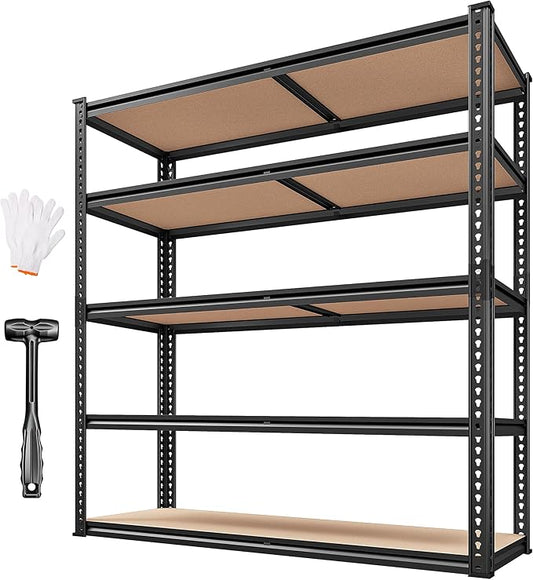 REIBII 40" W Garage Shelving 2500LBS Storage Shelves 72" H Metal Shelving 5 Tier Metal Shelves Adjustable Pantry Shelf for Garage Closet Kitchen Basement 40" W x 19.7''D x 72''H