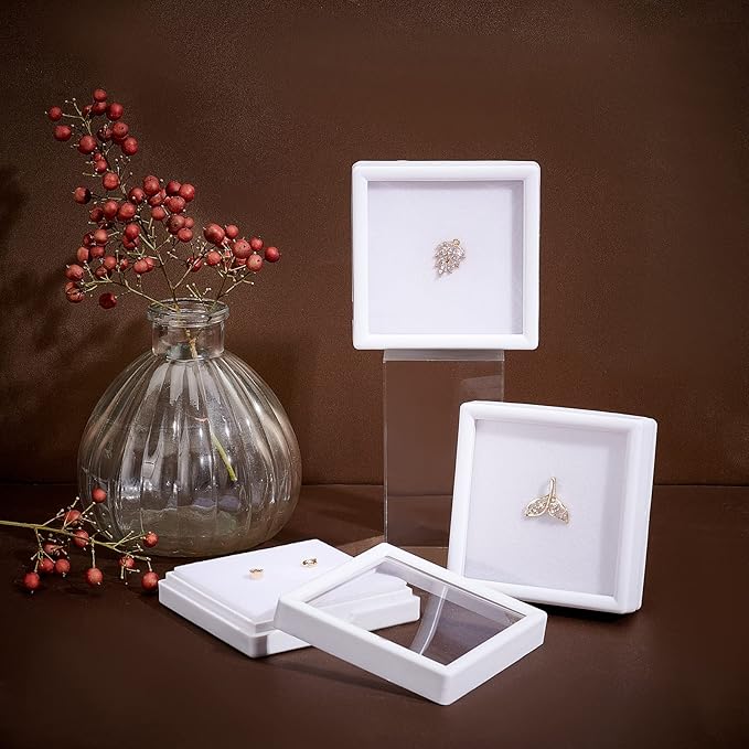 BENECREAT 6Pcs White Gemstone Display Box with Sponge Cushion Gift Boxes Clear Window Box for Jewelry, Diamond Gift Packing（2.8"x2.8"x0.8"）