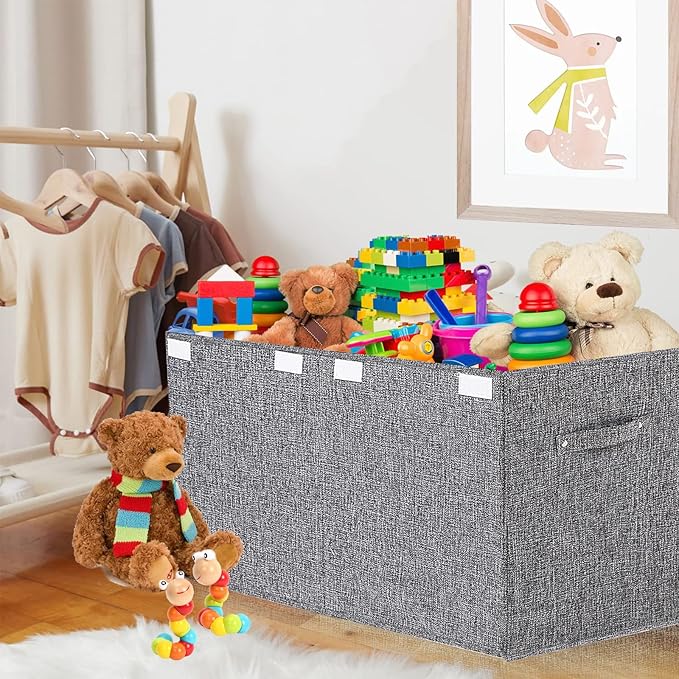VERONLY Collapsible Toy Storage Bin with Lid, 82L Large Capacity - Gray Neutral Space-Saving Organizer for Playroom, Bedroom & Nursery, Foldable Design