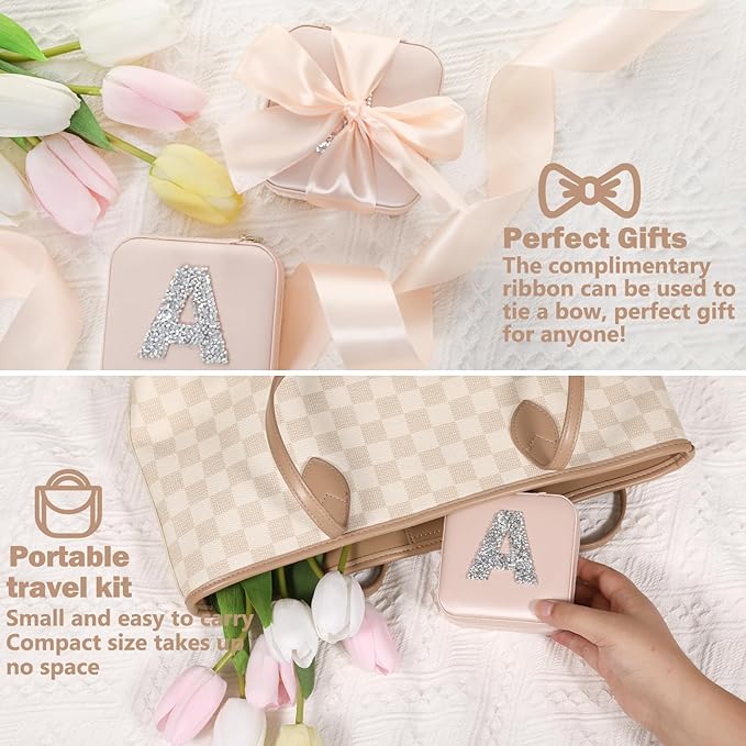 CHMI Travel Must Have Jewelry Case,bridesmaids proposal gifts,Travel Jewelry Case,Graduation Gifts for Her,Small Jewelry Organizer Box,Birthday Gifts for Women Initial pink W