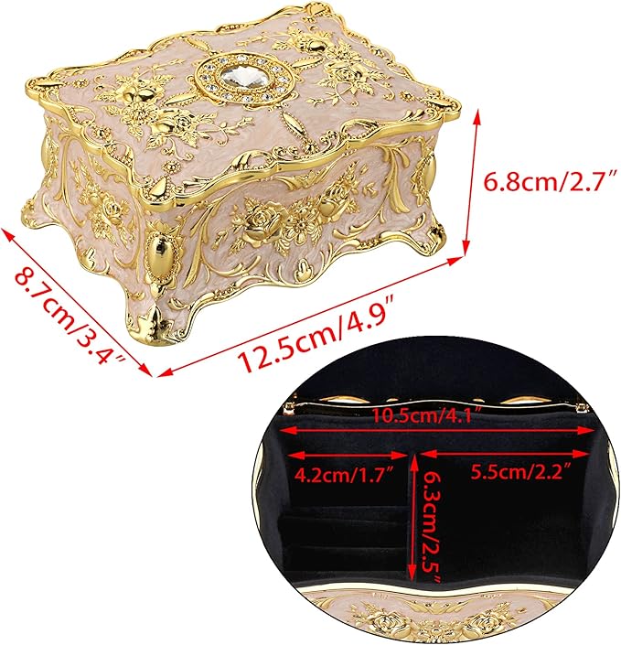 Hipiw Vintage Jewelry Organizer Box - Metal Trinket Storage Box Ornate Treasure Chest Box Jewelry Decorative box Keepsake Gift Box Case for Women,4.9"x3.4"x2.7"